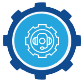 Icon of a headset inside a gear, symbolizing ongoing IT support and consulting for dental practice growth.