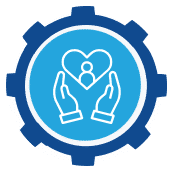 Icon of hands holding a heart with a person symbol, representing personalized onboarding for dental practices.